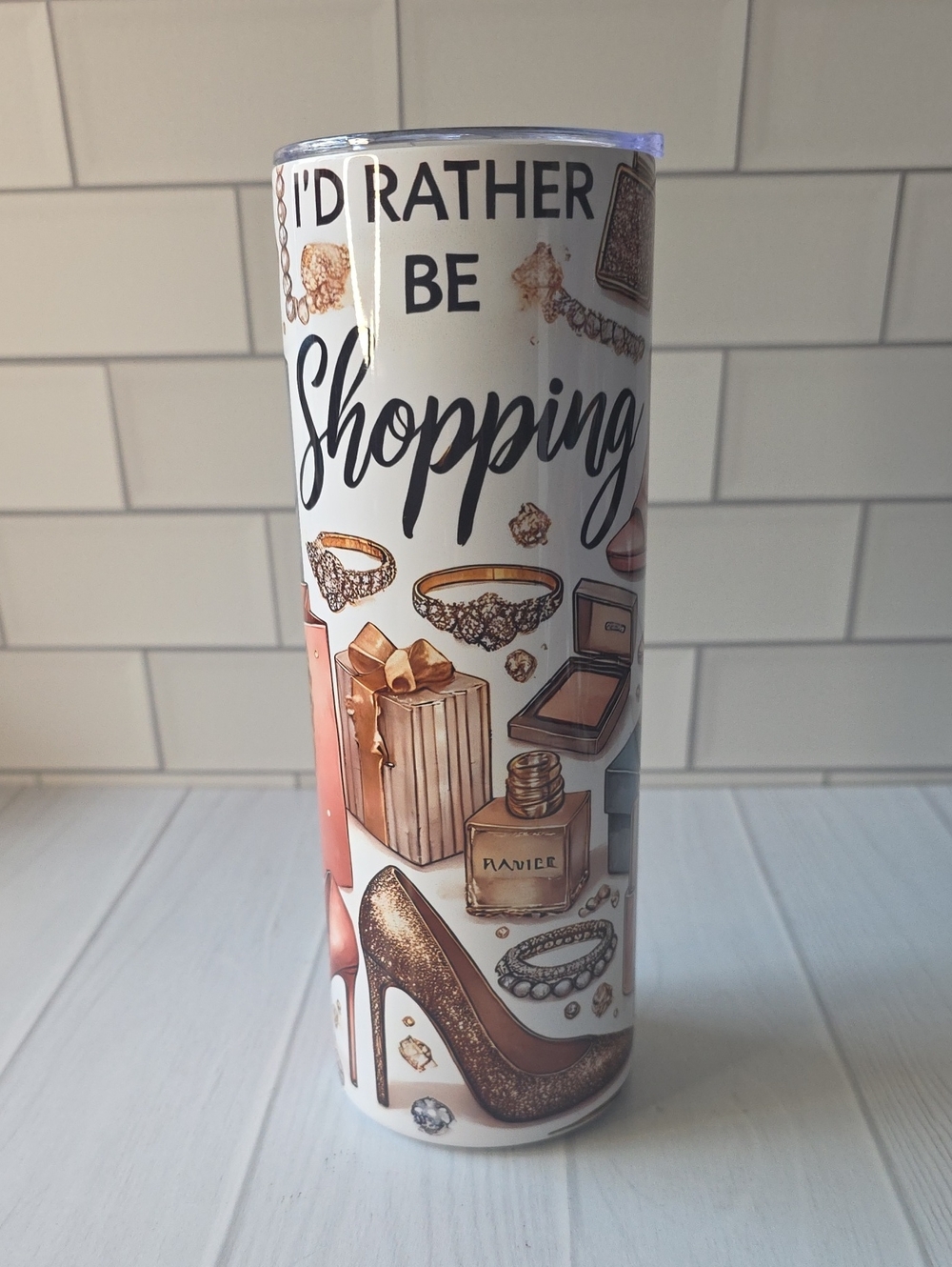 I'd Rather Be Shopping White & Rose Gold Insulated Tumbler